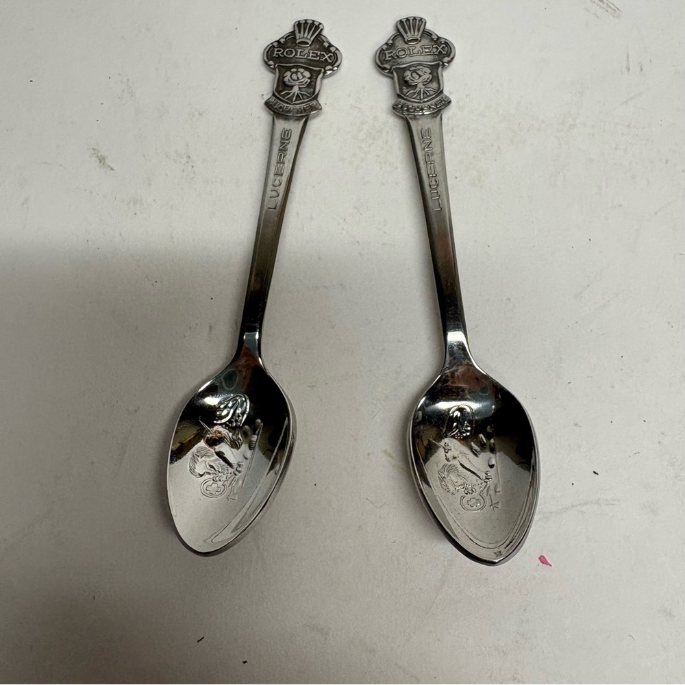 Vintage Rolex Silver Plate Spoons Set of 2 Bucherer Lucerne Switzerland 1950’s